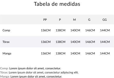 Imagem da tabela de medidas