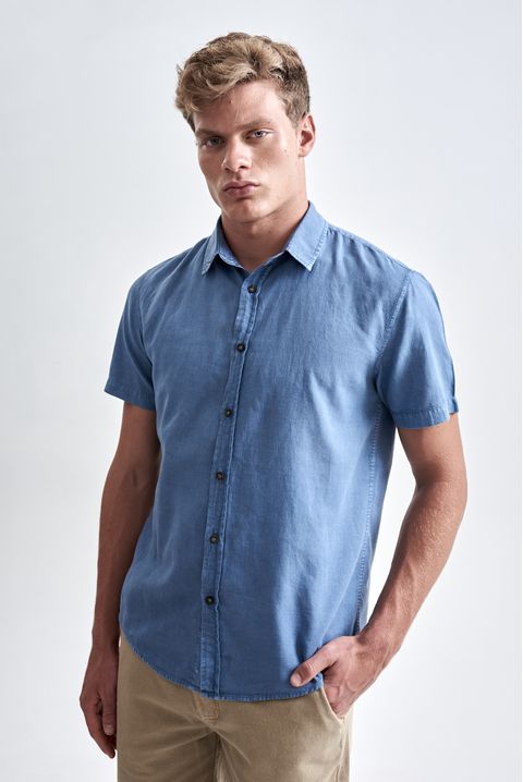 Camisa de Linho Belize Ii Manga Curta Azul — Austral