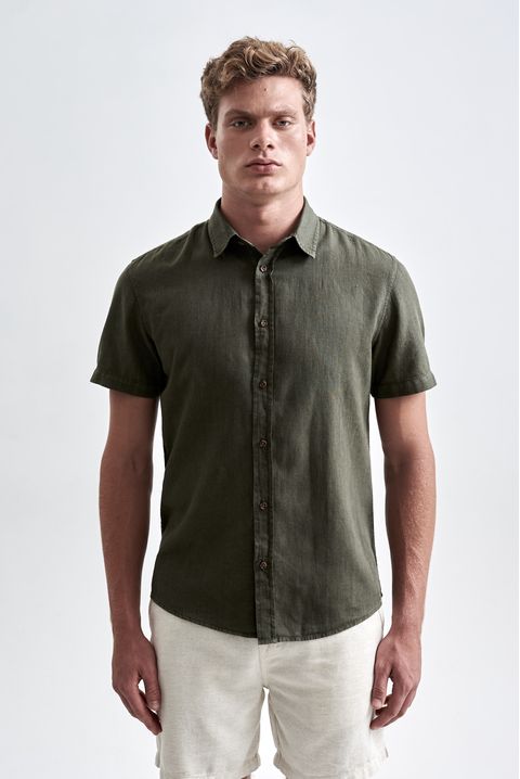 Camisa de Linho Belize Ii Manga Curta Verde — Austral