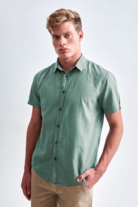 Camisa de Linho Belize Ii Manga Curta Verde Claro — Austral