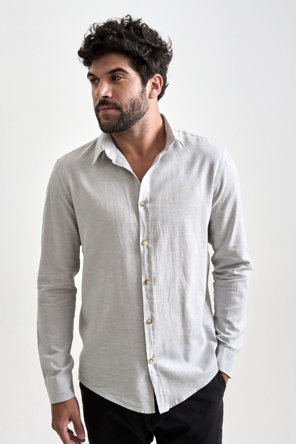 Camisa de Linho Belize Cinza Claro