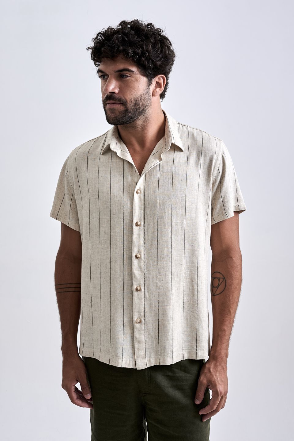 Camisa Tulum Stripes Manga Curta Natural