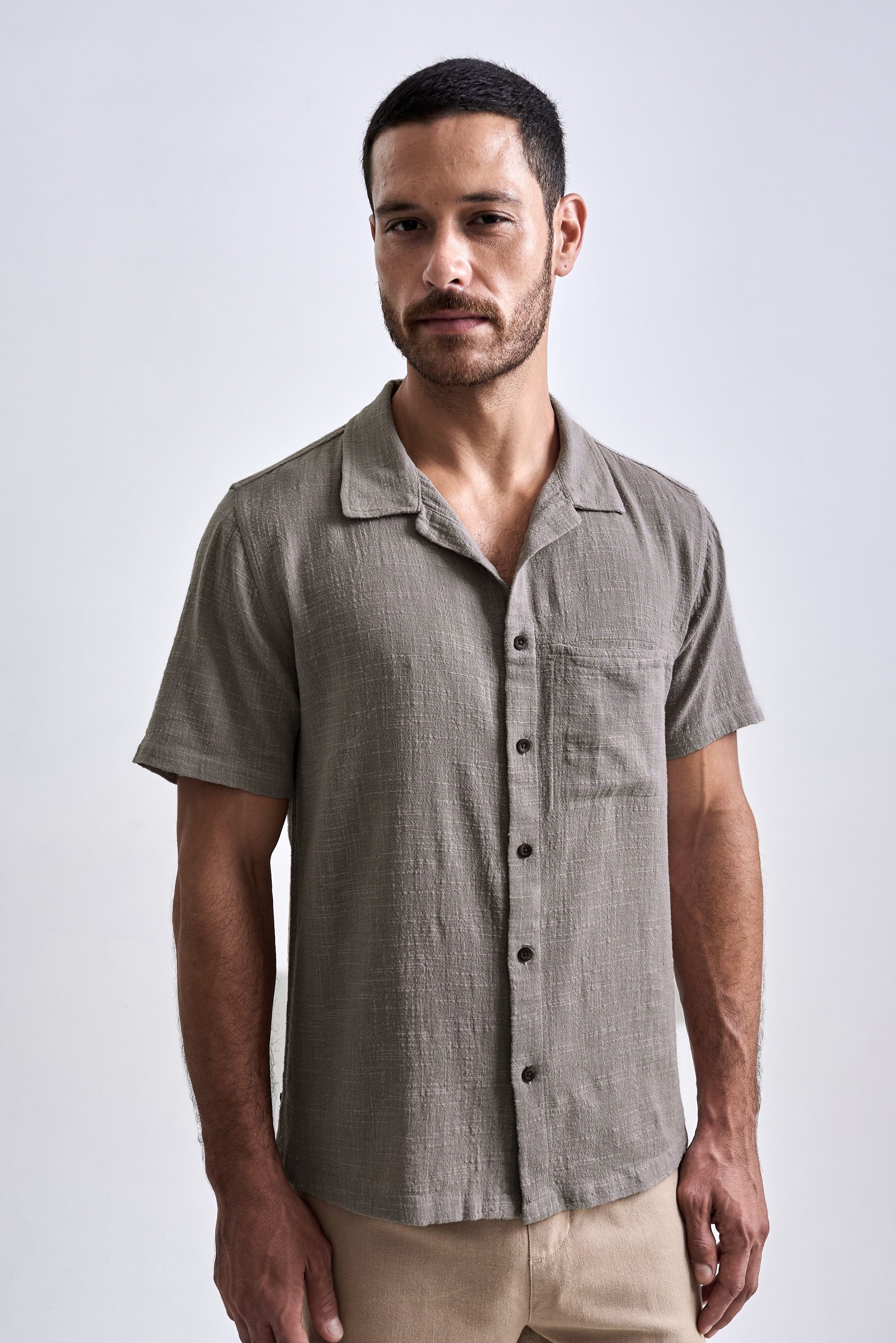 Camisa Carmel Manga Curta Cinza Claro — Austral