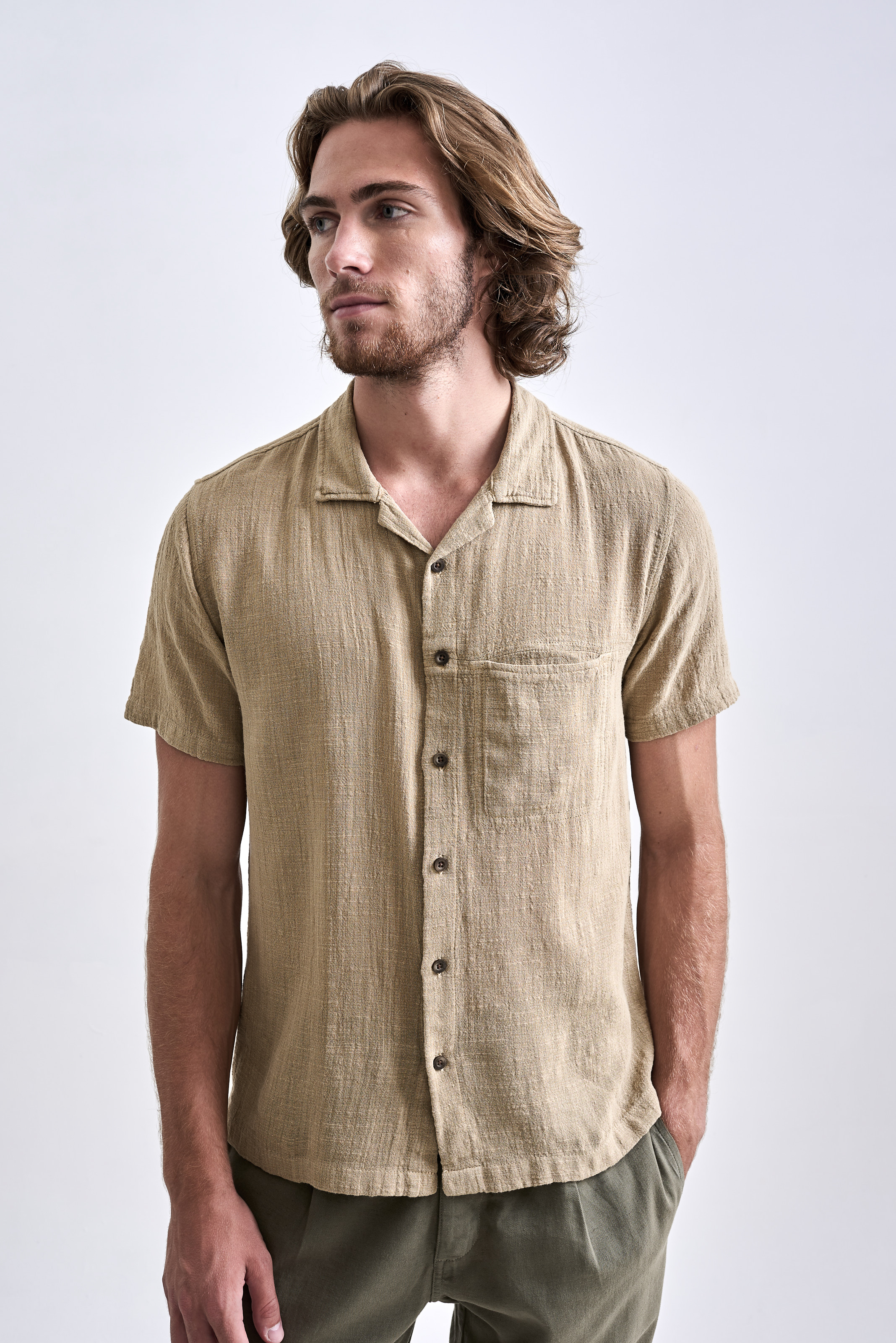 Camisa Carmel Manga Curta Bege