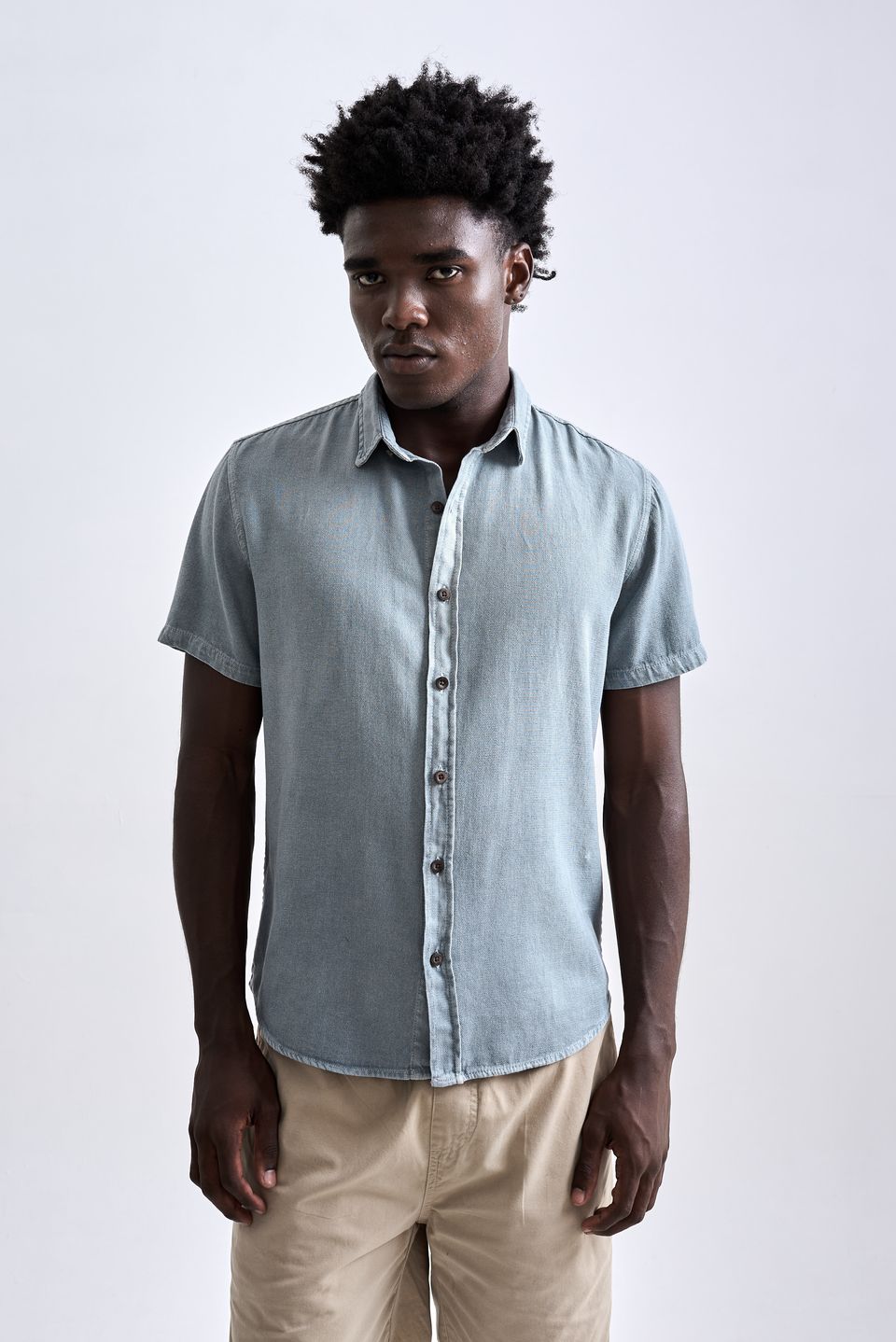 Camisa Monterey Manga Curta Azul Claro