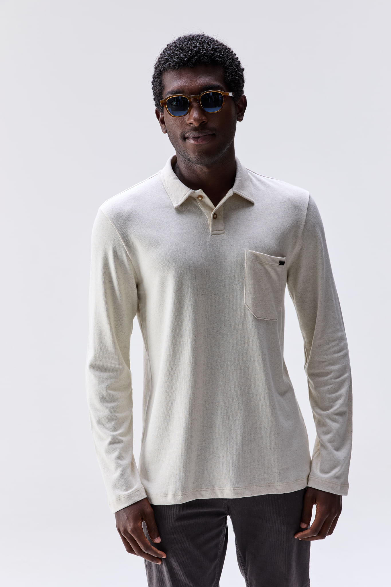 Polo Manga Longa Linen Noronha Natural — Austral