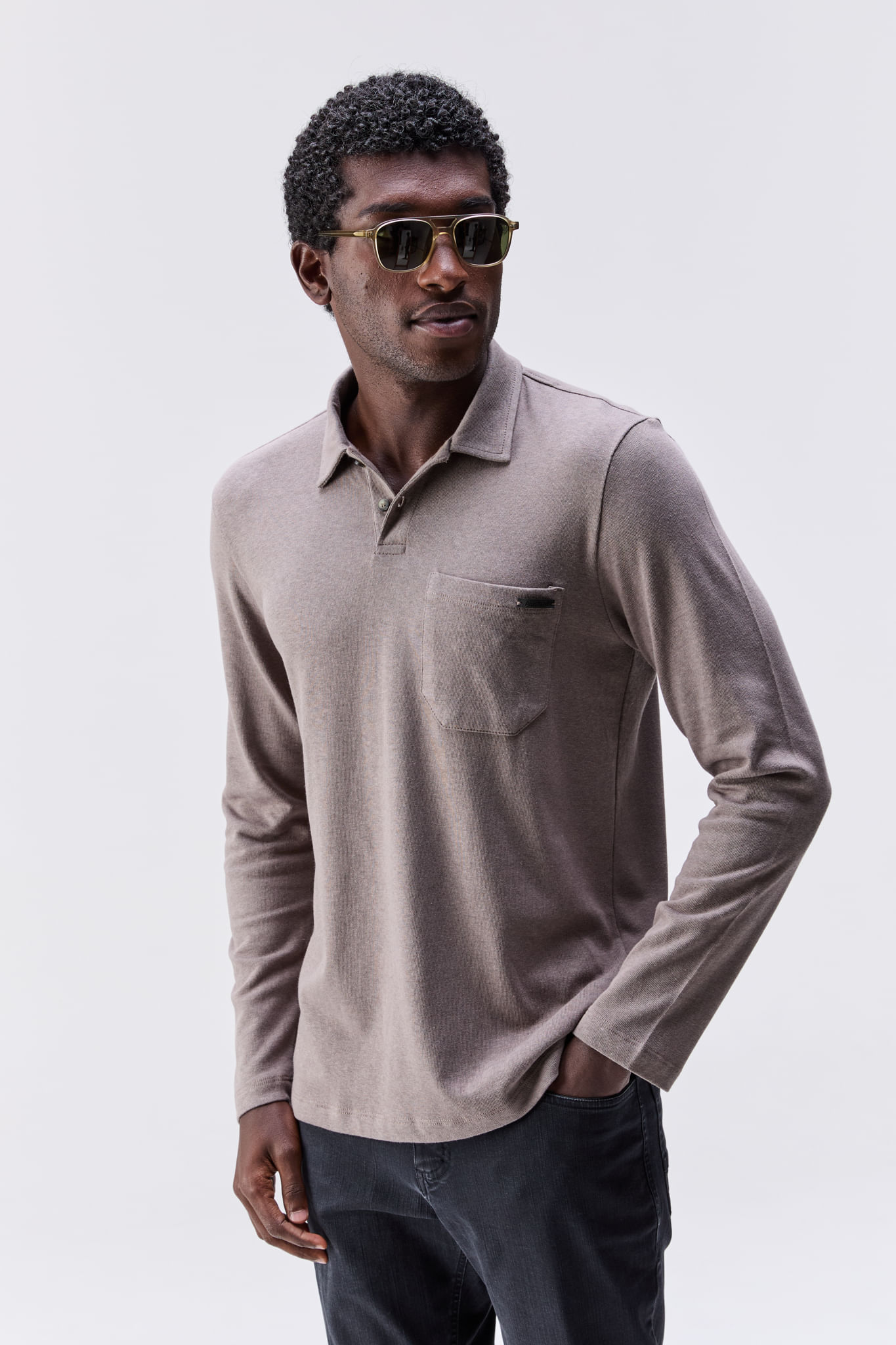 Polo Manga Longa Linen Noronha Cinza Escuro — Austral